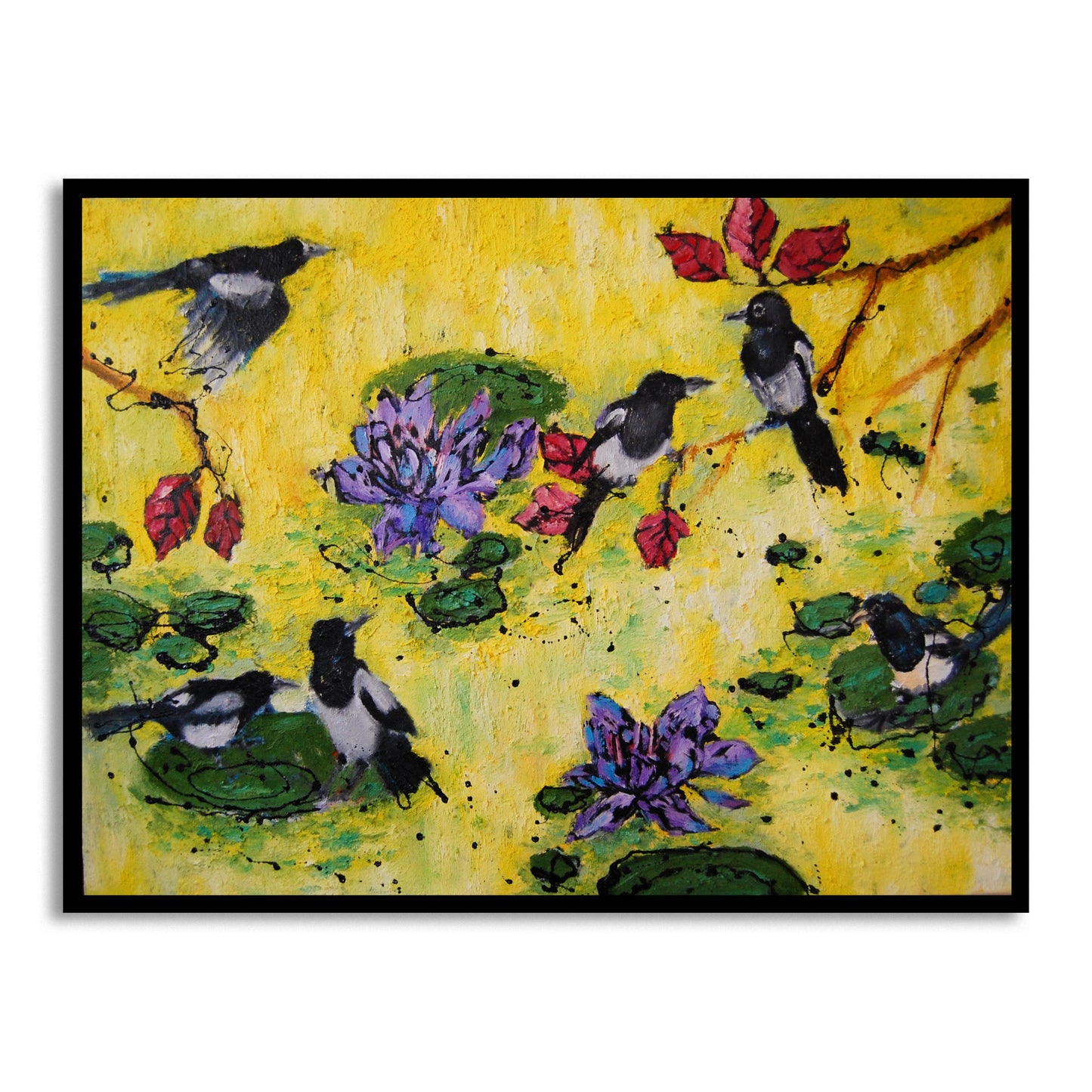Six Magpies and a Lotus Secret – Art Print