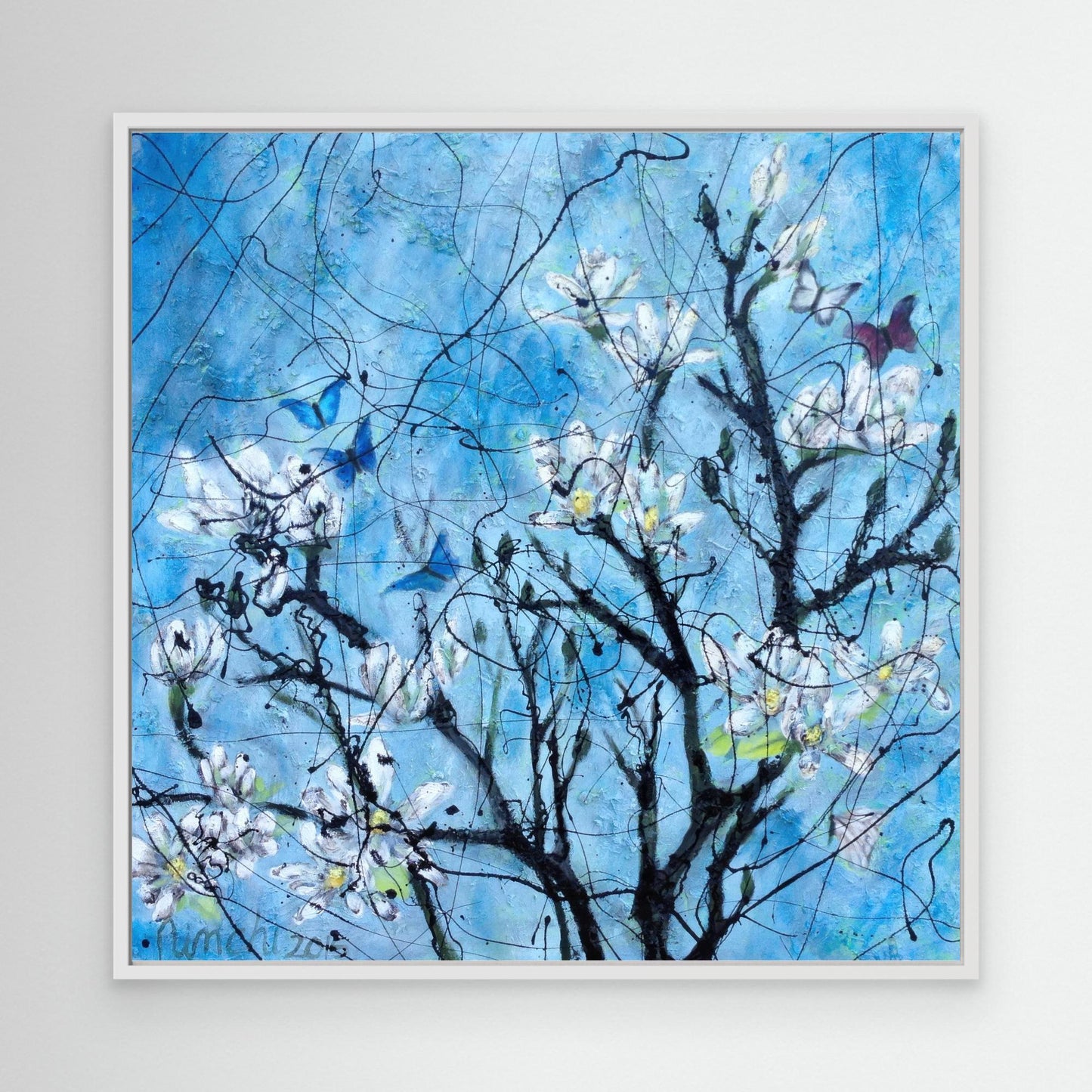 Black Magnolia Tree with Butterflies – Art Print