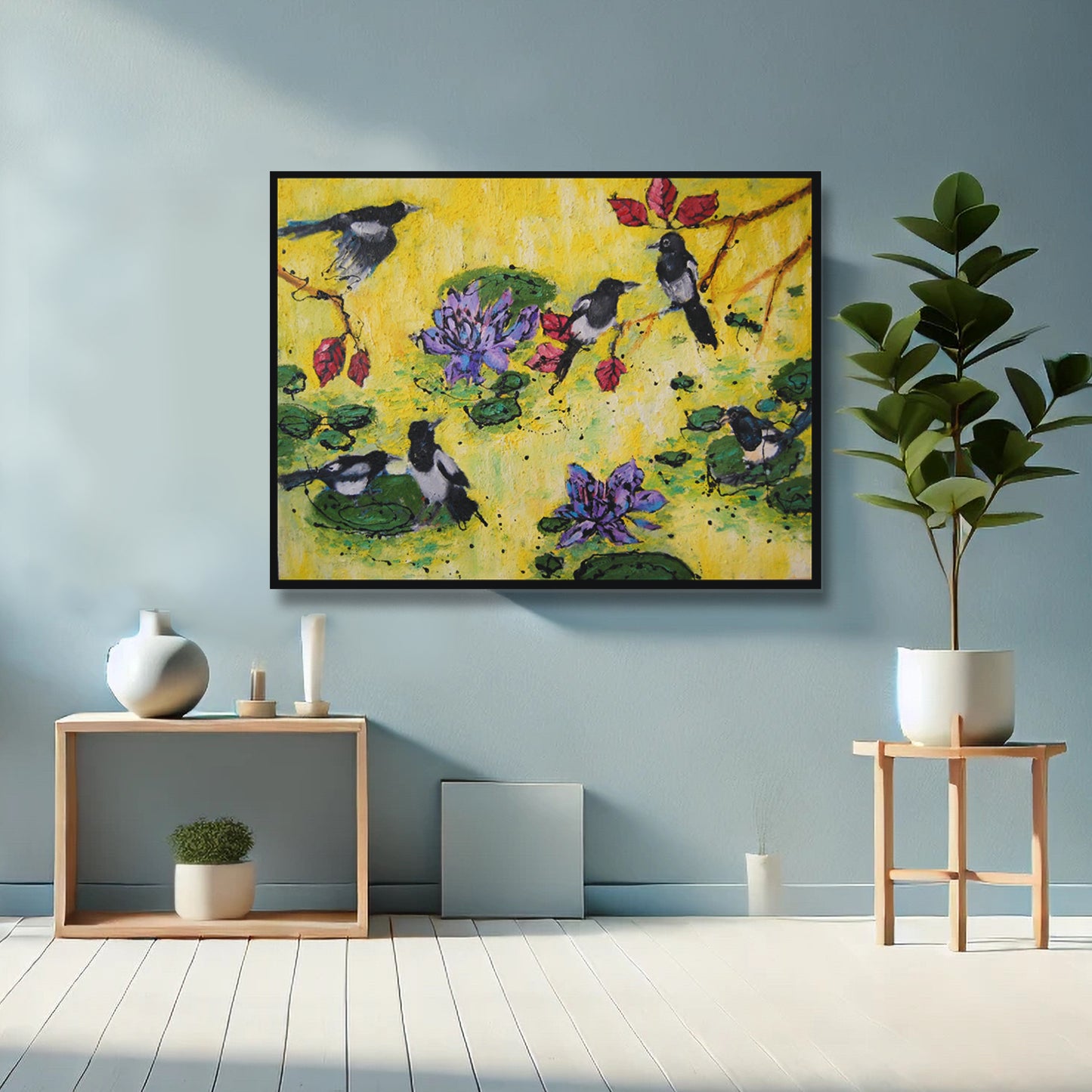 Seis Urracas y un Secreto de Loto - Impresión de Arte