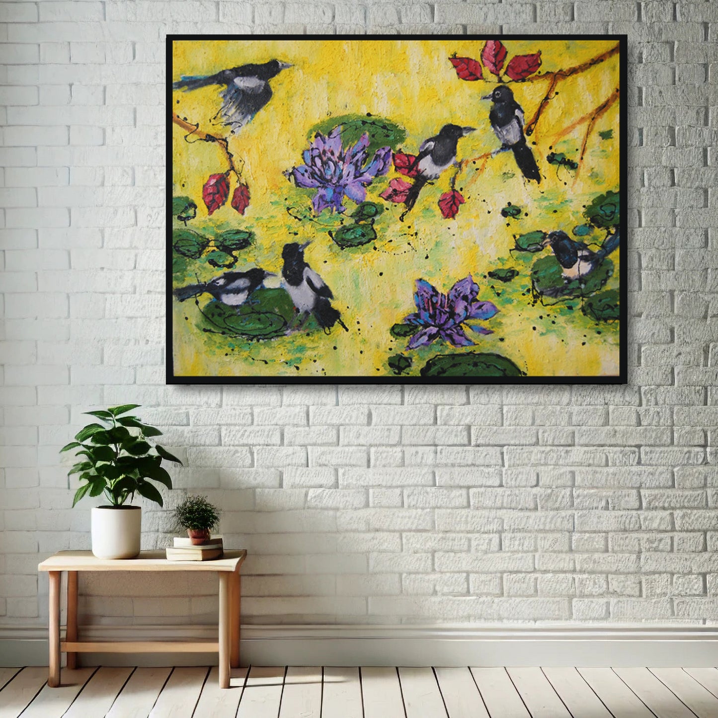 Seis Urracas y un Secreto de Loto - Impresión de Arte