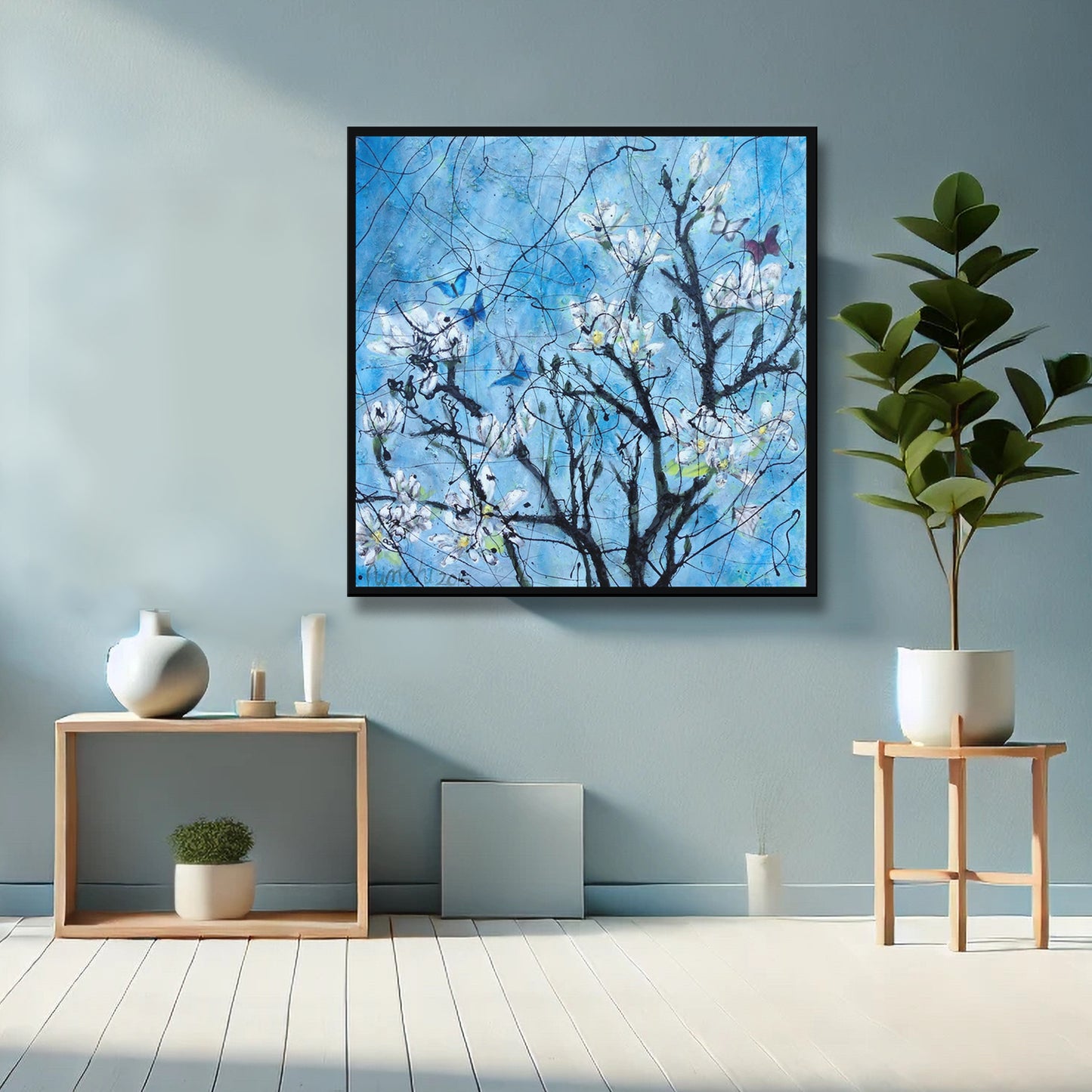 Black Magnolia Tree with Butterflies – Art Print