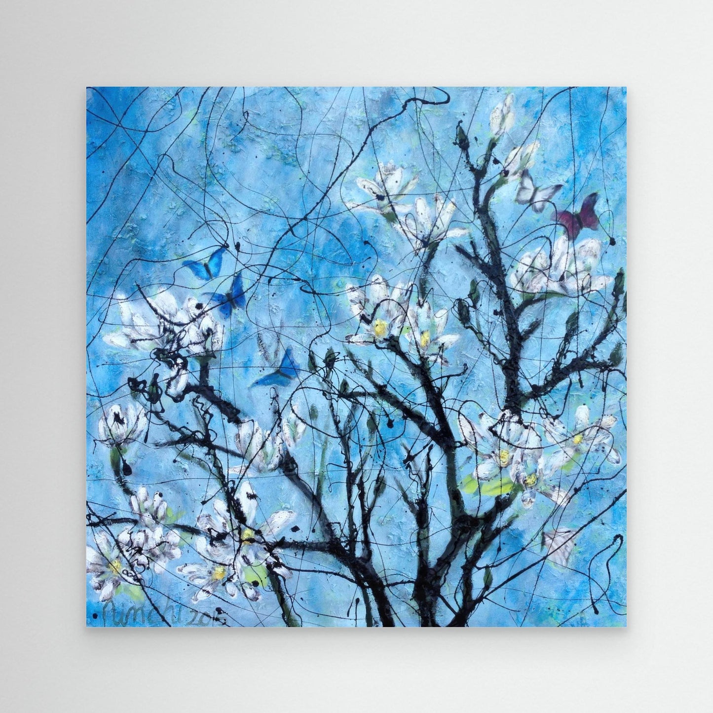 Black Magnolia Tree with Butterflies – Art Print