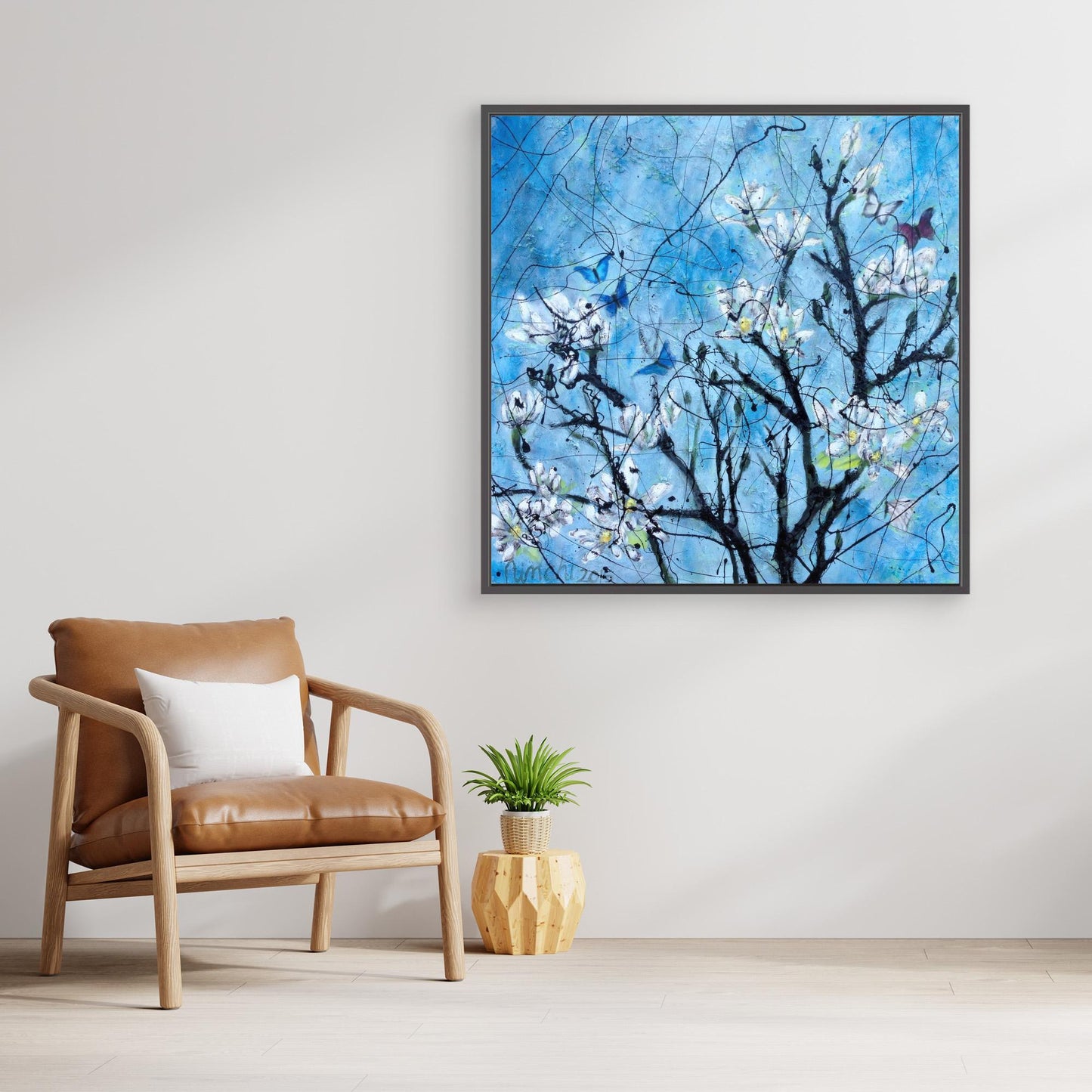 Black Magnolia Tree with Butterflies – Art Print