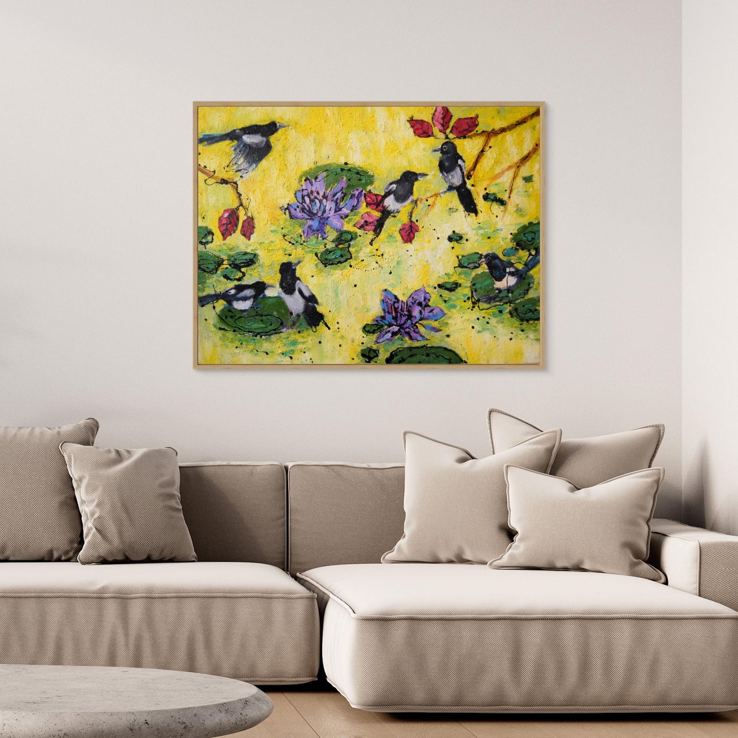 Seis Urracas y un Secreto de Loto - Impresión de Arte