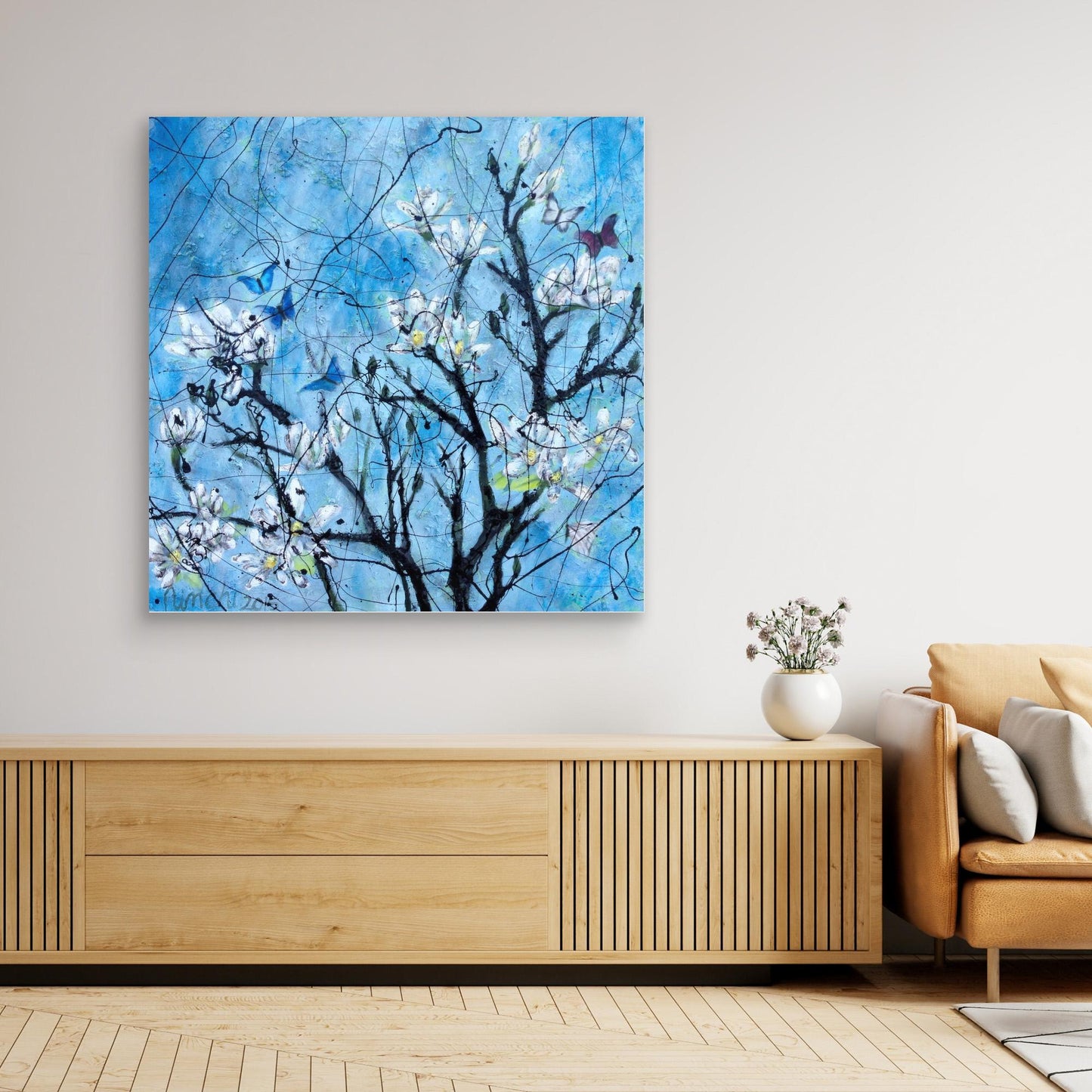 Black Magnolia Tree with Butterflies – Art Print
