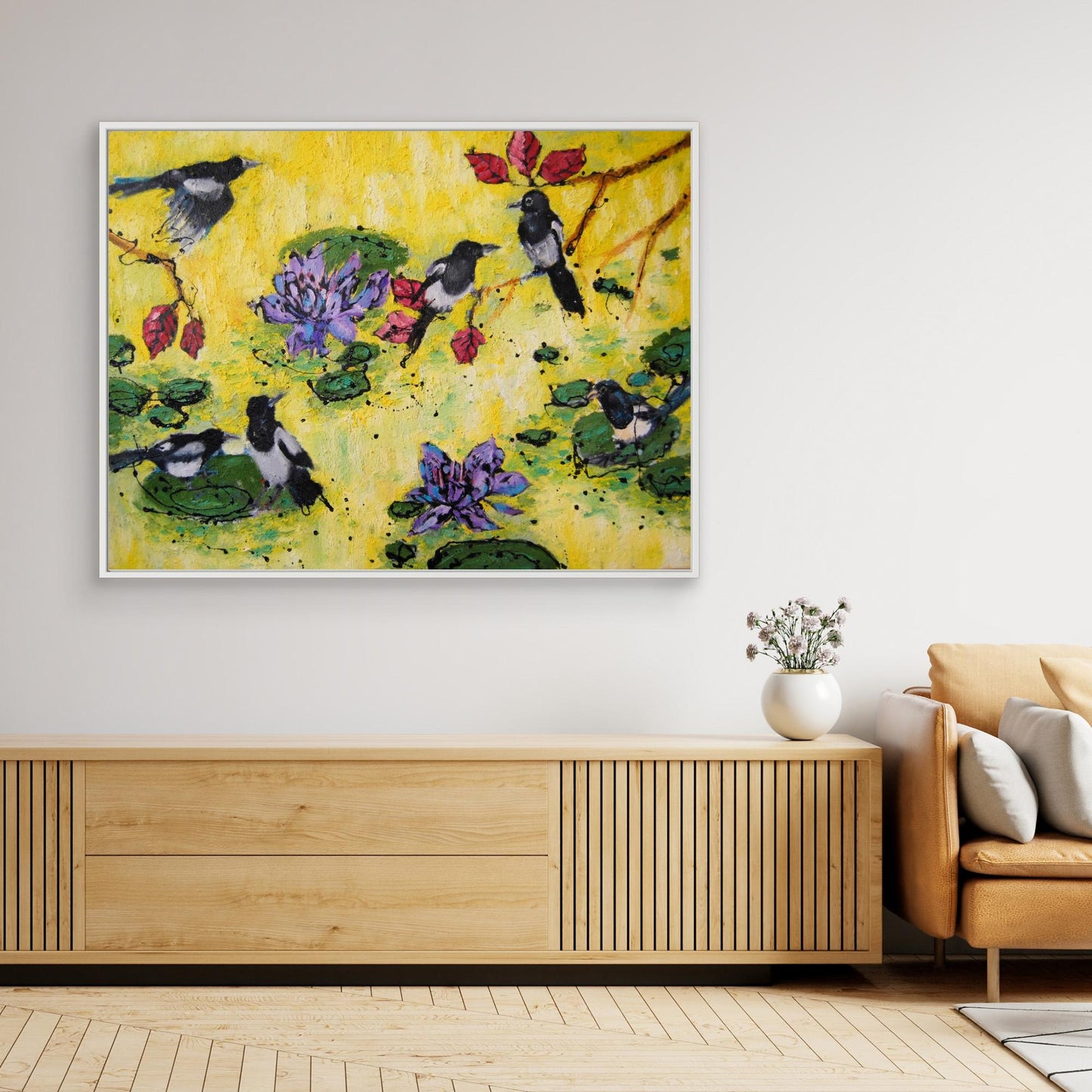 Seis Urracas y un Secreto de Loto - Impresión de Arte