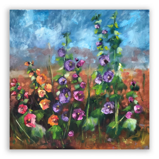 Hollyhocks in Blue Light